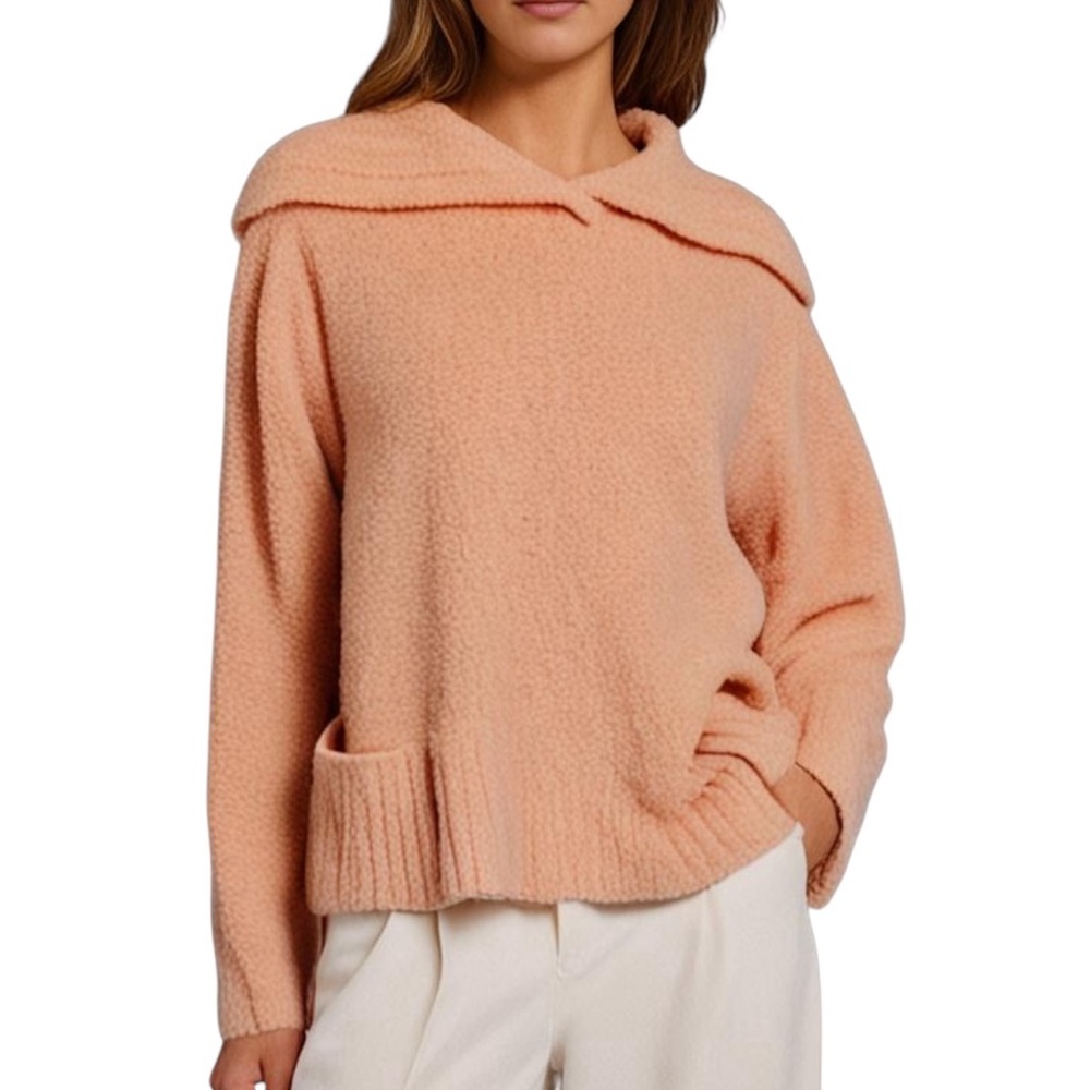Talbots Shawl Collar Sweater Tangerine Orange Soft Fuzzy Wool Blend Chunky Knit